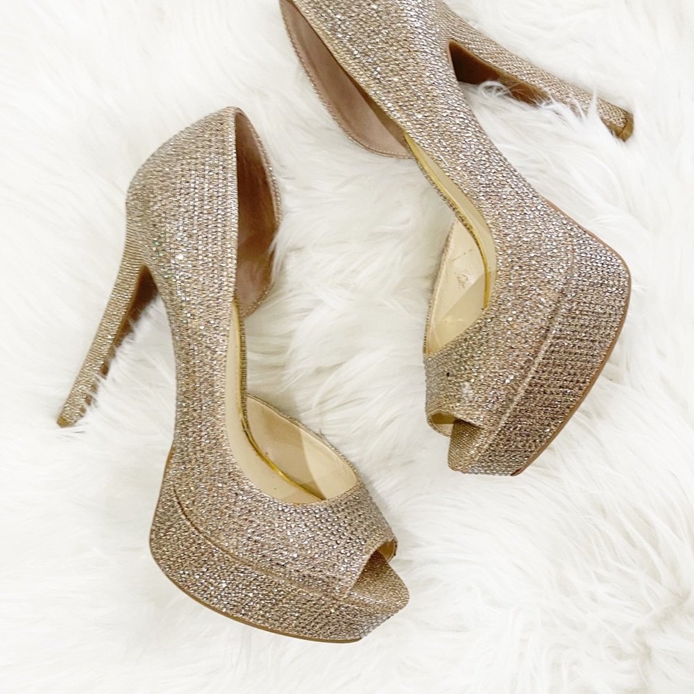 Jessica Simpson Martella Gold Sparkle platform heels